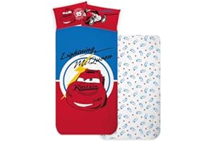CARTOON Juego de sábanas para niños, juego de 3 piezas, sábana bajera, sábana, funda de almohada, cama individual, 100% algodón (Cars)