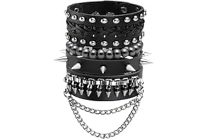 Eigso Bracciale In Pelle Da Motociclista Punk Rock Con Borchie A Spillo In Metallo Nero Per Uomo Donna