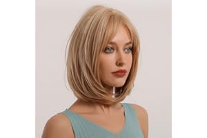 HAIRCUBE Short Wave tête avec frange femmes perruque de mode en fibre synthétique résistant à la chaleur naturelle partie/cosplay/vêtements/perruques quotidiennes (La blonde)