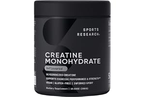 Sports Research Creatine Monohydrate - Gain Lean Muscle, Improve Performance and Strength and Support Workout Recovery - 5 g Micronized Creatine - 10.58 oz