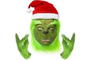 SINSEN 3-Piece Christmas Mask Set - Furry Gloves & Latex Head Mask Cosplay Props for Adults & Teens, Green