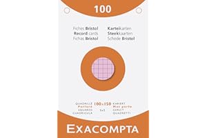Exacompta - Réf. 13652E - Étui de 100 fiches bristol quadrillées 5x5 perforées - format 100 x 150 mm - compatibles avec imprimante jet d'encre, laser et photocopieur - couleurs assorties
