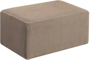 SYLC Fodera In Ottomano Elasticizzato, Copertura Per Sgabello Rettangolare, Copri Pouf Copertura Dell'Ottomano, Protezione Per Fondo Elastico (Medio 1 pezzo,Cammello)