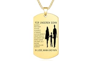 YOTHIWAD Halskette für Meinen Sohn Dog Tag Kette An Meinen Sohn Halskette mit Gravur Inspirierend Text Geschenk für Sohn von Mama Papa