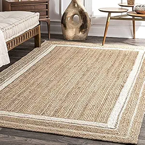 vasac Handwoven Natural Jute Braided Carpet Mats | Reversible Floor Covering Carpets Rug Mat | Anti Slip Backing Heavy Carpet Runner for Living Room Bedroom (4x6 feet 5)