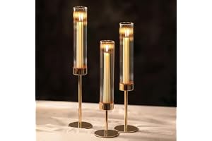 NUPTIO Verre Bougeoir Cylindrique À Bougies - Lot de 3 Centres de Table de Mariage Nervuré Décoration de Table de Salle À Man