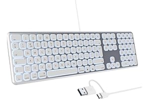 TECURS Mac Keyboard Backlit, Quiet Slim USB Wired Computer Keyboard Full Size Plug and Play LED Keyboard, Office Keyboard for Apple iMac, MacBook Pro/Air, Mac Pro, Mac Mini, UK Layout - Silver