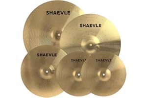 SHAEVLE Beckenset, 5 Stück Alloy Cymbal Set inkl. 14" HiHat /16" Crash /18" Crash /20" Ride Drum Cymbal Pack, Golden