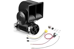 ‎WADEO WADEO Lufthupe Lufthorn mit Kompressor 12V 118dB, Druckluft Horn Hupe Fanfare mit Relais und Kabelbaum, Kompressor Lufthorn Signalhorn für alle 12V Fahrzeuge LKW Züge Boote Autos Vans (Schwarz)