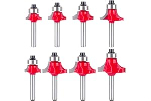 Pilikoll 8 stycken 6mm skaft avrundningsfräsar Standard rundfräsar Set Runda över Fräsar Bitar Radiusfräsar Set för snickeri