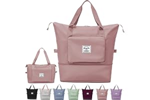 Lalagouk Faltbare Reisetasche mit großem Fassungsvermögen, tragbar, faltbar, leicht, wasserdicht, Oxford-Gewebe, Reisetasche, für erweiterbaren Wochenendsport, Fitnessstudio, Urlaub