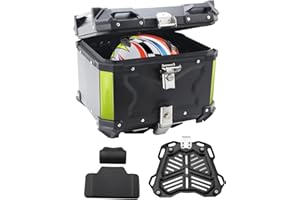 MENES [2023 45L Motorcycle Top Case, Aluminum Motorcycle Trunk Tour Tail Box with Security Lock for Store Helmet Large Luggage, Waterproof Motorcycle Top Box, Universal Motorcycle Accessories-Black