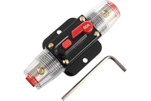 EPLZON 60A Disjoncteur Interrupteur 60 AMP Fusible Inline Holder 12V-53V DC Bouton de réinitialisation manuelle pour système d'amplificateur de son audio de voiture RV Home Marine Boat Truck