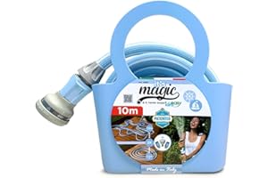 Idroeasy Tubo Acqua da Giardino Estensibile 10 Metri, Atossico, Canna Irrigazione Anti Nodo e Anti Torsione, Design Soft Pastel Blue – Tubo Giardino Magico e Flessibile