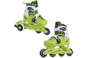 Madivo Dino Set 2 en 1 Rollers / Triskates réglables | Patins à roulettes ABEC-5 | Rollers en ligne convertibles en patins à roulettes | Vert/noir | Tailles : 26-29, 30-33