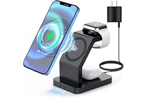 BIGBIG WON 3 en 1 Chargeur Induction, Chargeur sans Fil, Chargeur à Induction Compatible avec iWatch 7/6/5/4/3/2/AirPods, iPhone 13/13 Pro/13 Pro Max/12/12 Pro/12 Pro Max Noir