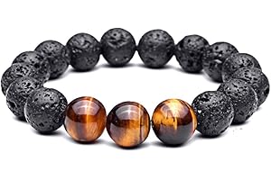 Lion & Son Lava-Armband Tigeraugen-Perlen Buddha-Armband Herren-Schmuck Braun Schwarz Handmade Naturstein Perlenarmband Handgemachtes Damen Surferarmband Wasserfest