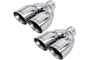 U-POWER Pack of 2 Upower Dual Exhaust Tip Tailpipe 2.5 Inch Inlet 3.5" outlet 9.5" Length Polished Stainless 1.2mm Thickness (Double Wall Slant Edge)