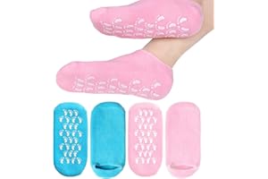 KUOU 2 Pairs Soft Moisturizing Socks，Gel Lining Infused with Essential Oils and Vitamins for Dry Hard Cracked Skin Moisturizing Day Night Care Skin (Blue Pink)