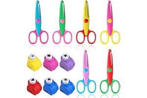 NTGRTY 12er-Set Kinderschere - 6 Stk. Bastelschere, Sicherheit Schere, Gezackte Schere, 6 Stk. Motivstanzer, Ausstanzer - Kinder DIY Set für Scrapbook, Fotoalbum, Handwerk