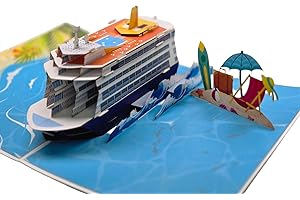 REMOTECH Pop-Up Kartka z życzeniami statek wycieczkowy 3D – kartka wakacyjna z kopertą – ręcznie robiona kartka składana z motywem statku – 30 x 20 x 8 cm – morska karta podarunkowa na podróż, urodziny