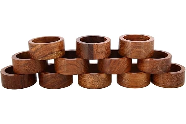 Ajuny Ronds de Serviette en Bois – Lot de 12 Faits Main Ø intérieur 3,8 cm, Porte-Serviettes Décoratifs pour Table, Dîner, Mariage & Réceptions, Style Naturel Rustique, Usage Quotidien