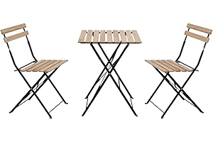 SVITA Ensemble de bistro 3 pièces avec table et 2 chaises pliables pour balcon en bois et métal noir