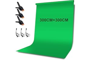 JOSPL 3*3m/9,8*9,8ft Green Screen Fotostudio Hintergrund Waschbares Polyester Baumwollgewebe Studiofotografie Faltbar mit Klemmen, Fixseil Grüne Tuch für Fotografie,Modefotografie,Videoaufnahme, Fernsehen