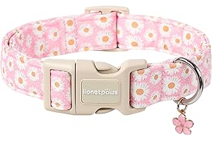 Lionet Paws Floral Dog Collar- Cute Daisy Pink Dog Collars with Plastic Buckle, Light Adjustable Dog Collars for Medium Dogs