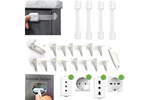OPULA 𝗢𝗣𝗨𝗟𝗔 8x Copriprese per Bambini Universali Italiane e Schuko, 4x Blocca Cassetti per Bambini, Chiusura Sicurezza Bambini, Copri Prese Corrente Bambini, Kit Sicurezza Bambini Casa Mobilia