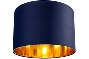 Contemporary and Chic Midnight Blue Cotton 12" Table or Pendant Circular Drum Lamp Shade with Shiny Copper Inner - 60watt Maximum by Happy Homewares
