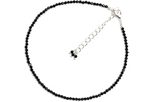 GEMPIRES NATURE’S TREASURE Gempires Natural Black Tourmaline Anklet, Black Anklet, Handmade Jewelry, Gift For Girlfriend, Silver Plated Adjustable Chain 9 inches (2 inch extender)