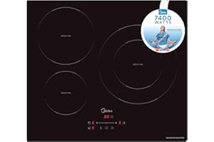 MIDEA Placa Inducción 3 fuegos 60 cm 7400 W - Vitroceramica Induccion Integrada con Panel de control tactil, Inverter quattro, 9 Niveles de Potencia, Booster, Indicador de Luz, y Temporizador