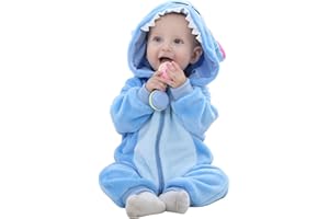 MONSTOYO Baby Jumpsuit Winter Romper Warm Flannel Dinosaur Unicorn Costumes, Cute Baby Onesie Pyjamas Hooded Zip, Children's Pyjamas Sleeping Bag with Sleeves Feet 0-36 Months