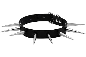 JJDreams Long Studded Spike Rivet Choker Gothic Black O Ring Choker PU Leather Vinatge Punk Necklace Collar Adjustable