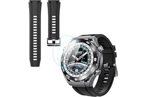 Giopuey Pasek kompatybilny z Huawei Watch Ultimate, (2 w 1) miękki silikonowy pasek do zegarka + 3-pak ochraniacza ekranu TPU, wymienny, oddychający pasek odporny na zużycie, for Huawei Watch Ultimate