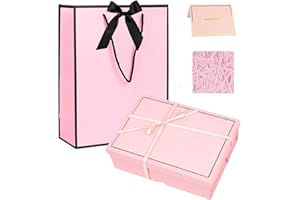 ZJHIOME Pink Luxury Magnetic Gift Box with Lid,Ribbons and Gift Bag,Medium Size-9.8x7x3.3 Inches Ideal for Girl Women Christmas,New Year,Wedding,Birthdays,Anniversay,Valentine's Day (Pink)