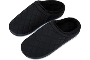 NEEDBO Kapcie w kratkę, męskie, ciepłe, wygodne, z polarową podszewką, antypoślizgowe, do użytku wewnątrz i na zewnątrz, czarny, 49/50 EU