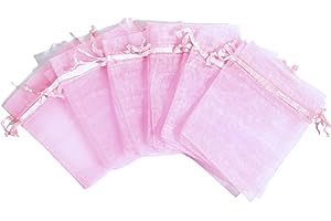 RKC DIVINE DESIGN BY RKC JEWELZ LONDON x100 Pink 10x12cm Organza Gift Bags Jewellery Drawstring Wedding Favours Party Gift Bags Pouches | Elegant Durable Fabric | Silky Soft