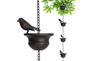 OBELUNRP Catena di pioggia, catene di pioggia per uccelli in metallo da 2,4 m per l'esterno, catene di pioggia appese mobili per grondaie, cacciatori di pioggia decorativi a prova di ruggine per il giardino e