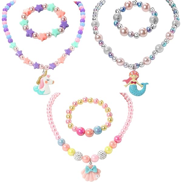 Set De Bijoux Fille - Collier Et Bracelet Extensibles - Perles Et Coquillages Colorés - Pour 2 à 5 Ans