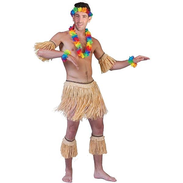 Hula Hawaï-outfit: 5 stuks grasrok met bloemenkettingen - voor strandfeesten en