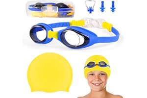 flintronic Occhialini Nuoto Bambini, Set di Occhialini Nuoto + Cuffia Nuoto per Bambini, Silicone Occhialini Nuoto Anti-Appannamento, Cuffia Piscina Bambino per Piscina Spa Terme