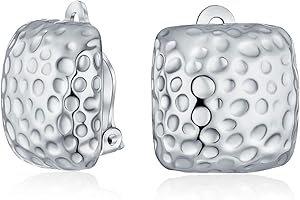 BLING JEWELRY Boucles D'Oreilles À Clip Carré Martelé À Texture Mouchetée De Mode Décontractée Géométrique Pour Femmes Oreilles Non Percées Plaqué Argent Or