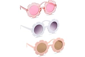 TUNEJOY Lunettes de Soleil Fille 3 Pièces Fleur Forme Fleur Lunettes Rondes Mignonnes Lunettes De Soleil FêTe pour Extérieur Plage Accessoires de Fête