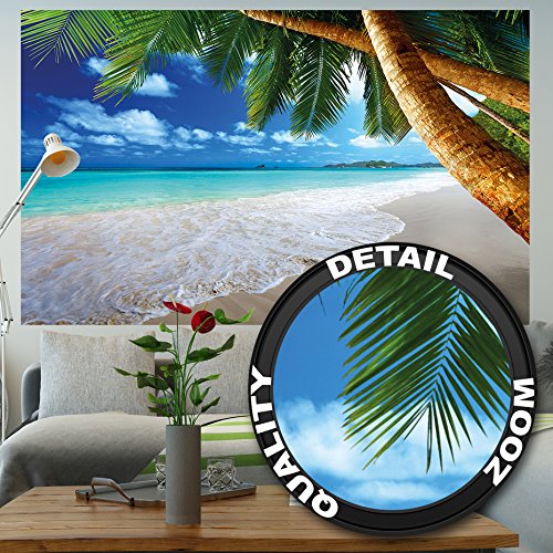 Fototapete Karibik Sandstrand mit Palmen und Meer Wand-dekoration - Wandbild Strand Poster-Motiv by GREAT ART (210 x 140 cm)
