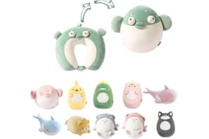 JOYRAVO Poduszka podróżna 2 w 1 dla dzieci - miękki i uroczy pluszowy zwierzak, który przekształca się w poduszkę pod szyję w kształcie litery U dla najwyższego komfortu podczas samolotu, samochodu