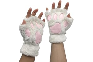 TONSEE BEKLEIDUNG Tonsee 1 Paar Handschuhe Fingerlos Damen Mädchen Plüsch Halb Handschuhe Dicken Warmen Fingerhandschue Niedlich Cartoon Tier Bär Katze Krallen Fäustlinge Winterhandschuhe
