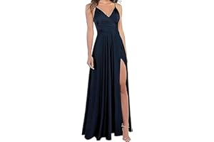xxxiticat Damen V-Ausschnitt Spaghettiträger Satin Brautjungfernkleider Formeller A-Linie Abschlussball Abendkleider mit Schlitz
