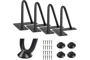 MEETOZ Heavy-Duty Hairpin Coffee Table Legs Diameter 3/8” with Screws and 4pcs Bonus Rubber Floor Protectors, Metal Home DIY Projects for TV Stand, Sofa, Cabinet, etc with Rubber Floor Protectors (4inch)
